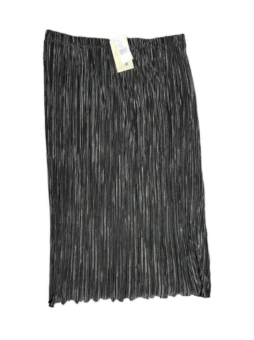NWT Everleigh XL Black Metallic Foil Pleated Midi Skirt Elastic Waist - Picture 3 of 13